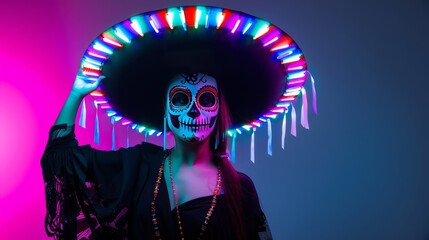 Wall Mural - skull face mask , neon light 