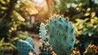 Sunlit Cactus in a Lush Garden Setting