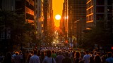 Fototapeta Sport - Manhattanhenge Sunset Crowds on City Streets
