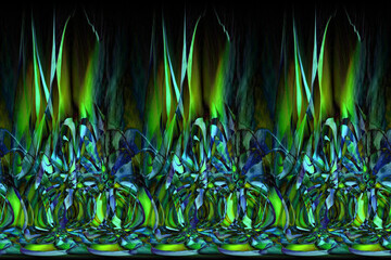 Wall Mural - green and blue glowing similar  art-deco motif wide format design on a black background