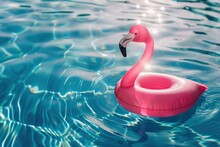 Beach Flamingo. Pink Pool Inflatable Flamingo For Summer Beach Isolated On White Background. 
