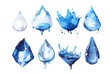 A set of blue water drops