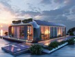 Futuristic house with solar panels, luxury villa with solar panels, surreal luxury design house with solar panels