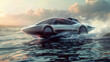 a amphibious car seamlessly transitioning from land to sea,  of amphibious technology.