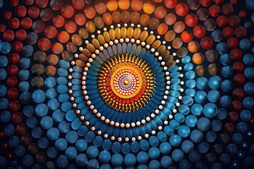 Wall Mural - multicolor abstract dotted circle mandala on pastel blue background for branding and design
