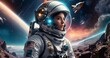 Portrait of a girl astronaut in a spacesuit