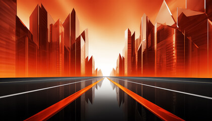 Wall Mural - A cityscape with tall buildings and a bright sun in the sky