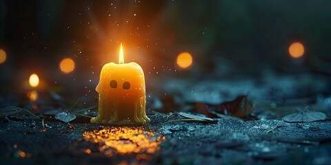 Sticker - Glowing Candle Character Lighting Up the Mysterious Dark Spaces with Warmth and Affection Evoking a Cozy and Magical Atmosphere