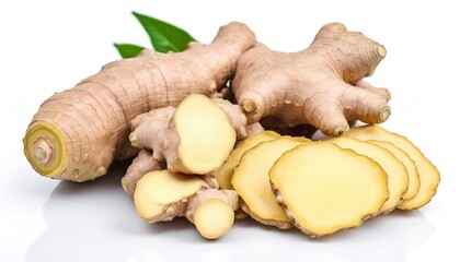 Wall Mural - collection fresh ginger on white background