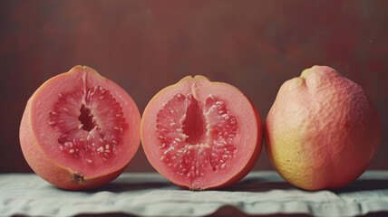 Wall Mural - Fresh Red Guava fruit on pink background