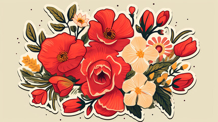 Wall Mural - mother's day design with nature inspired hand drawn floral illustration