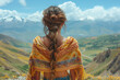 © alenagurenchuk - A young Latina woman with a braid stands confidently on a hill wallpaper copy space