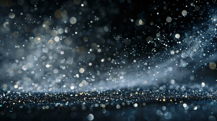 Poster - closeup of particles dust isolate on black abstract bokeh for overlay and background.