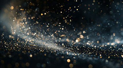 Poster - closeup of particles dust isolate on black abstract bokeh for overlay and background.