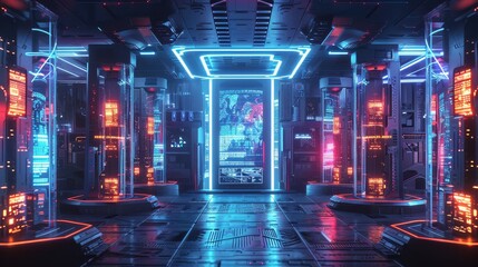 Poster - protective digital shields in use at a futuristic internet gateway