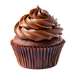 cupcake with chocolate icing and melted chocolate on transparent background