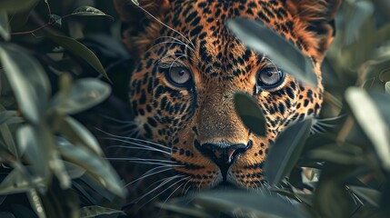 Wall Mural - african leopard in camouflage hiding in natural environment predator
