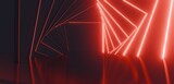 Fototapeta Przestrzenne - Abstract geometric pattern of glowing red neon squares in dark background 3d rendering
