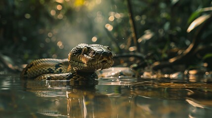 Wall Mural - giant anaconda snake closeup in the amazon river capturing the impressive scale and natural habitat 