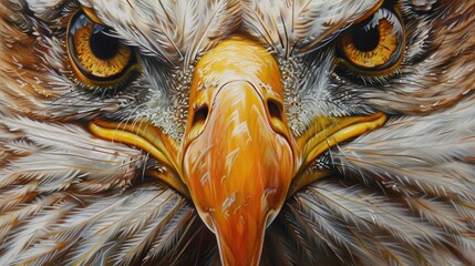Wall Mural - closeup of powerful bald eagle face wildlife predator with detailed feathers and piercing eyes