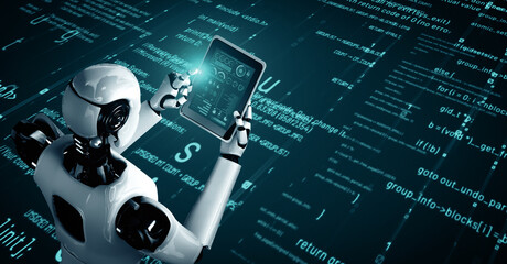 xai 3d illustration futuristic robot artificial intelligence huminoid ai programming coding technolo