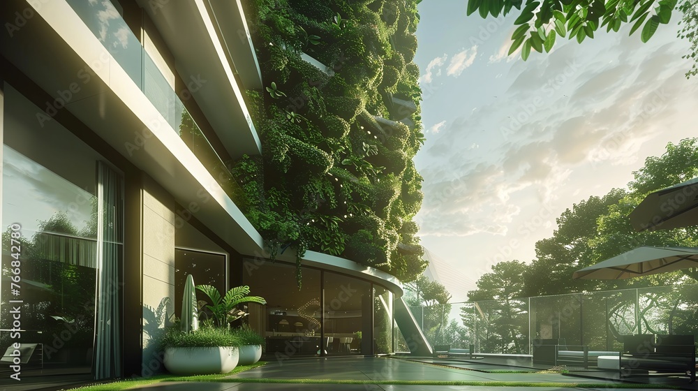 modern city with a sustainable building featuring green architecture ...