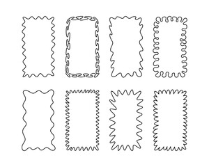 Aufkleber - Scalloped wavy doodle frame. Hand drawn line wave rectangle border. Funky text box background. Pop vintage groovy rectangle frame. Vector illustration. Design element for social media story and post.