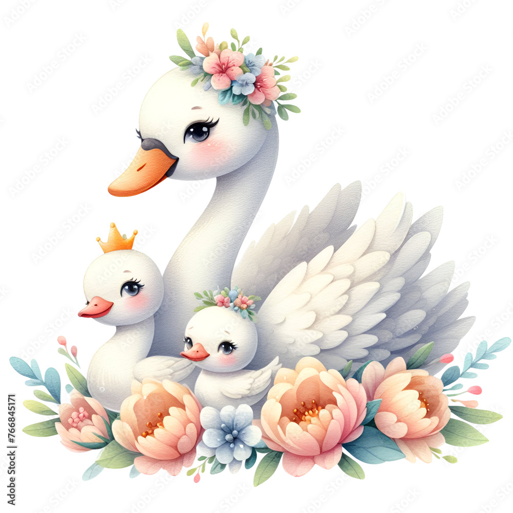 Watercolor Mom and Baby Swan Clipart Mother and Baby PNG Mother's Day ...
