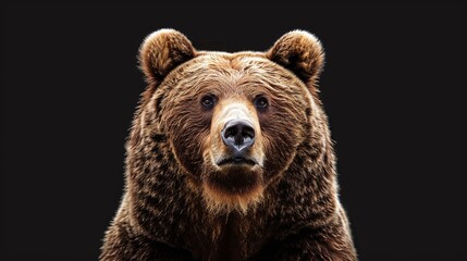 Wall Mural - front view of a powerful brown bear with a black background highlighting its majestic and fierce nature