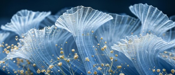 Wall Mural -   Blue flower close-up with yellow petal details and soft background