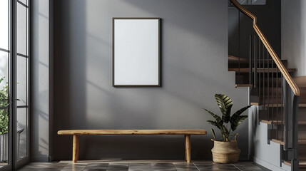 Poster - Minimalist sofa interior with empty poster frame mockup