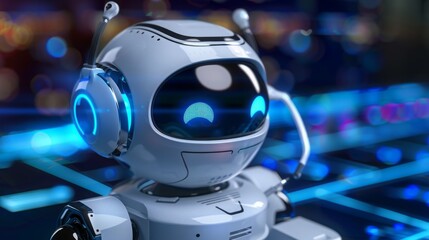 Poster - Futuristic Robot Head With Blue Glowing Eyes