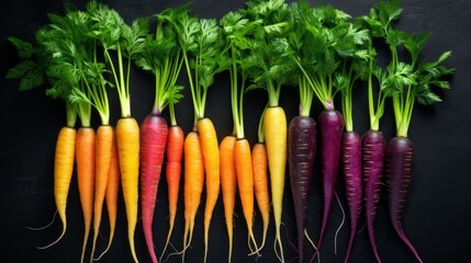 Wall Mural - A row of carrots with different colors and sizes