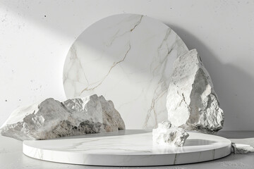 Wall Mural - White stone pedestal on gray background. Product display podium for cosmetic and skin care.