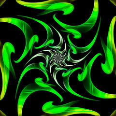 Wall Mural - bright green open spiral on a black background in square format