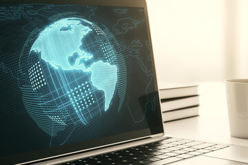 Poster - Computer monitor with digital America map, global technology concept. 3D Rendering