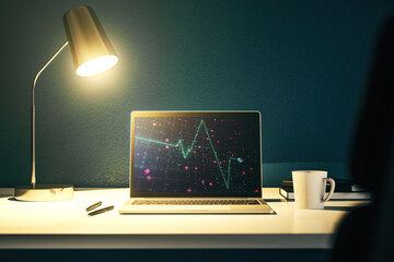 Poster - Creative abstract heart rate sketch on modern laptop monitor, Medicine and healthcare concept. 3D Rendering