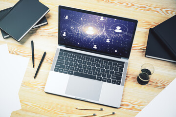 Leinwandbilder - Modern computer monitor with social network icons concept. Marketing and promotion concept. 3D Rendering