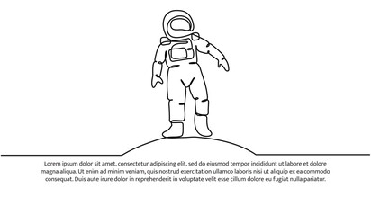 Wall Mural - Continuous line design of Spaceman travel concept design. Decorative elements drawn on a white background.