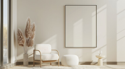 Poster - Modern minimalist interior with empty poster frame mockup