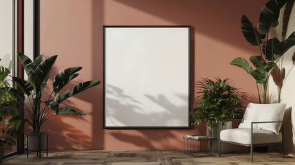 Poster - Modern minimalist interior with empty poster frame mockup