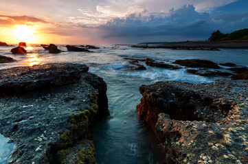 Wall Mural - Beautiful sunset in Mengening beach Bali Indonesia