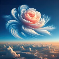 Wall Mural - Lightly colored cloud sculpted into the shape of rose flower in the clear blue sky