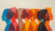 Colorful silhouettes of diverse people profiles on a light background