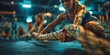 Fitness scene with individuals vigorously working out with ropes, capturing the intensity and dedication of their training