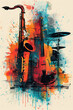 Vibrant Fusion of Saxophone and Violin in a Colorful Abstract Jazz Concert Poster