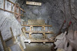 Abandoned mine tunnel.
Storage of miners' materials and clothes. The writing in Italian 'ESPLOSIVI' means 'EXPLOSIVES'.