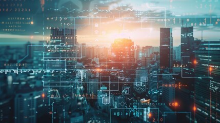 Leinwandbilder - Automated process system. City background.