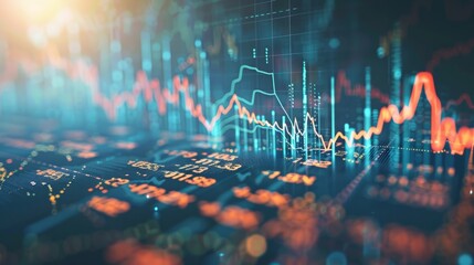 Poster - an abstract representation of a stock market chart, showing fluctuating trends, line graphs, and dat