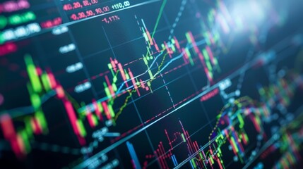 Aufkleber - Detailed close up of a stock chart displayed on a computer screen, showing real-time trading data and market trends